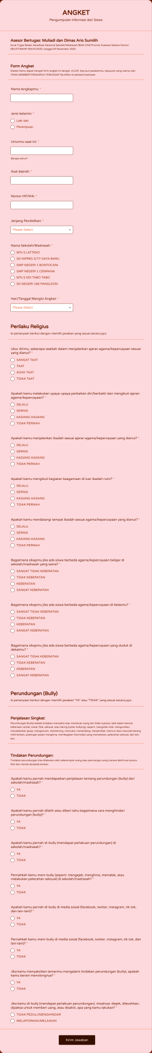 Form Angket Siswa Form Template