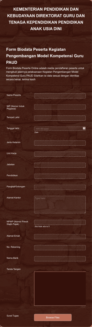 Form Biodata Peserta Kegiatan