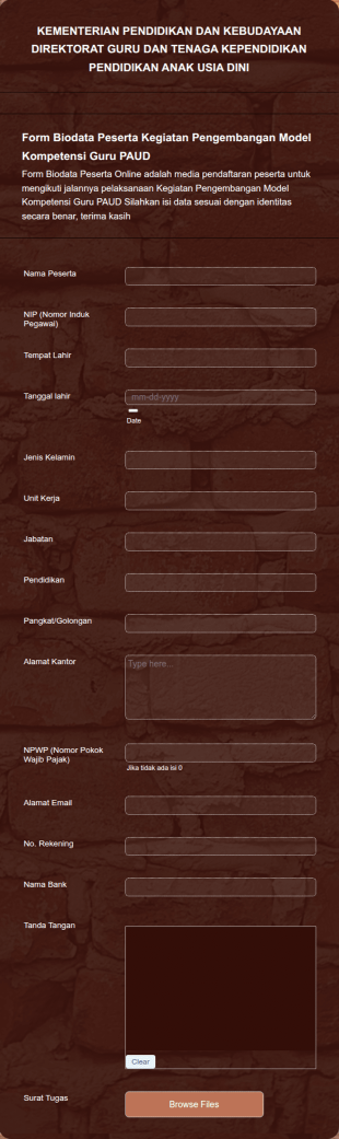 Form Biodata Peserta Kegiatan