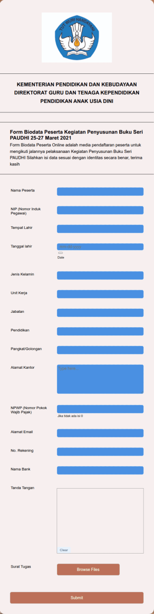 Form Biodata Peserta