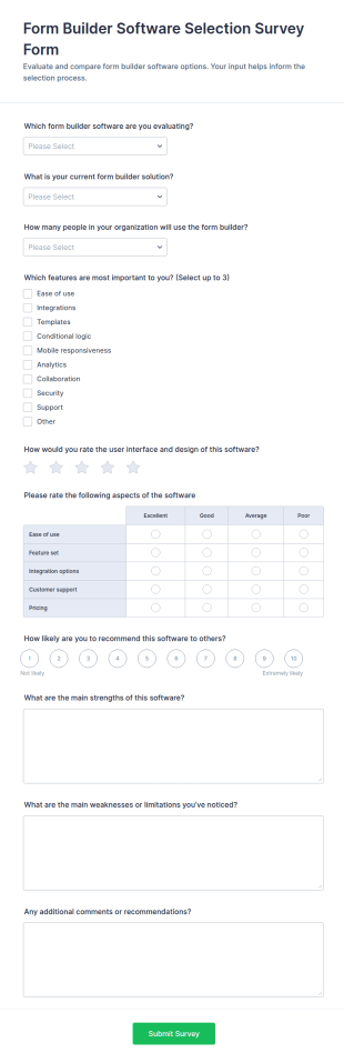 Form Builder Software Selection Survey Form Template