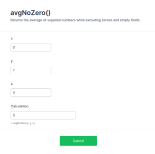 Form Calculation: Math Function Reference AvgNoZero() Form Template