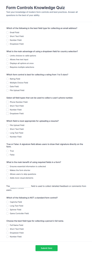Form Controls Knowledge Quiz Form Template
