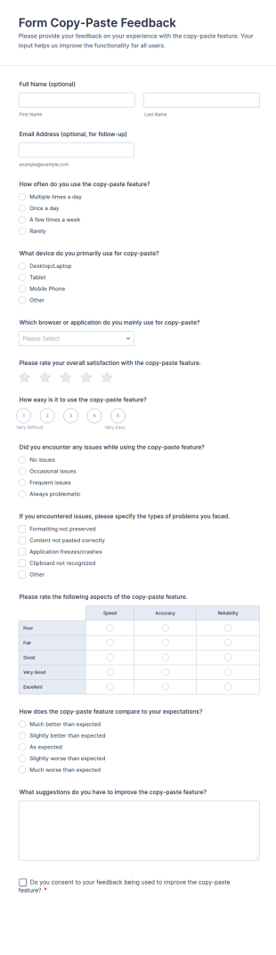 Copy Paste Feedback Form Template