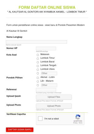 Form Daftar Online Siswa Form Template