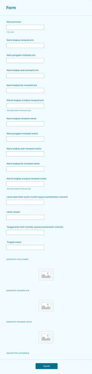 Form Data Calon Pengantin Form Template