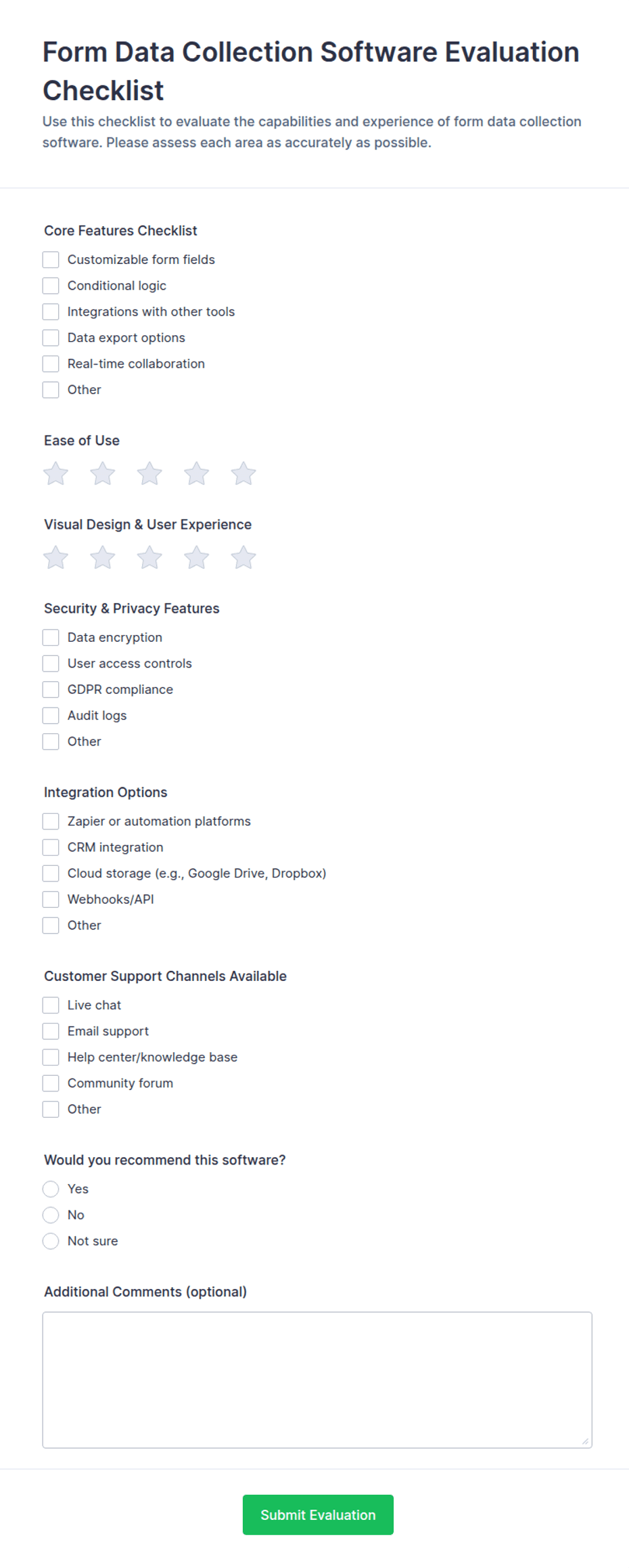 Form Data Collection Software Evaluation Checklist Form Template | Jotform