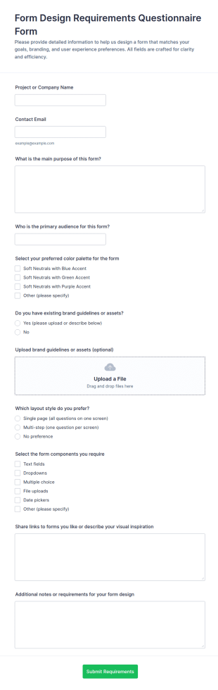 Form Design Requirements Questionnaire Form Template