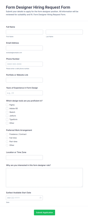 Form Designer Hiring Request Form Template