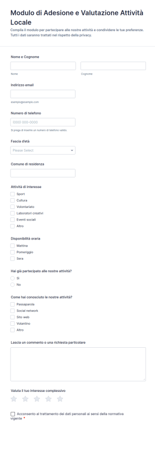 Form Di Raccolta Dati