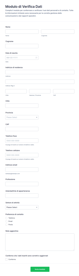 Form Di Verifica Dei Dati