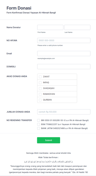 Form Donasi Yayasan Al Hikmah Bangil