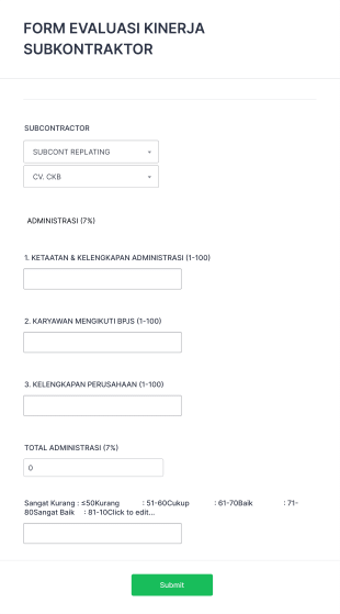 Form Evaluasi Kinerja Subkontraktor Form Template