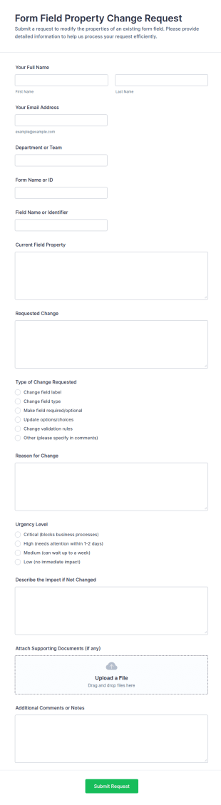 Form Field Property Change Request Form Template