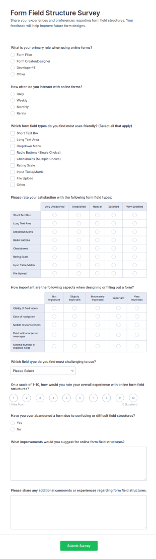 Form Field Structure Survey Form Template