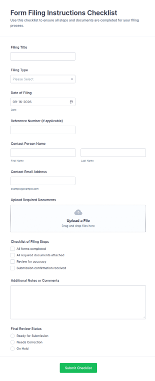 Form Filing Instructions Checklist Form Template