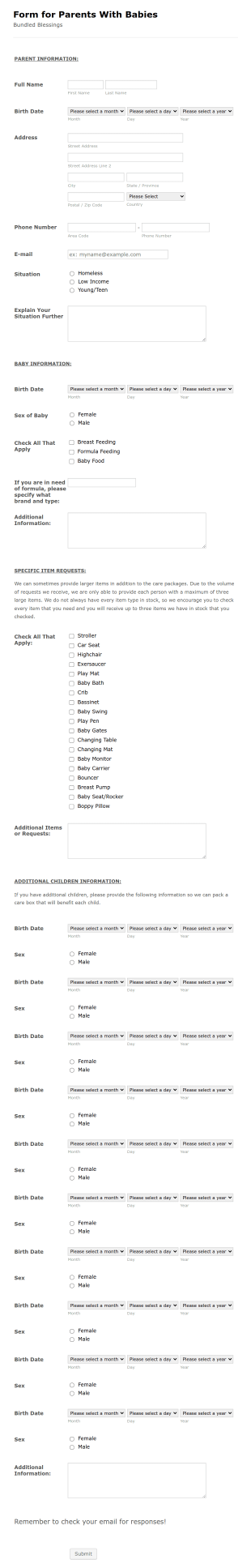 Form For Parents With Babies Form Template