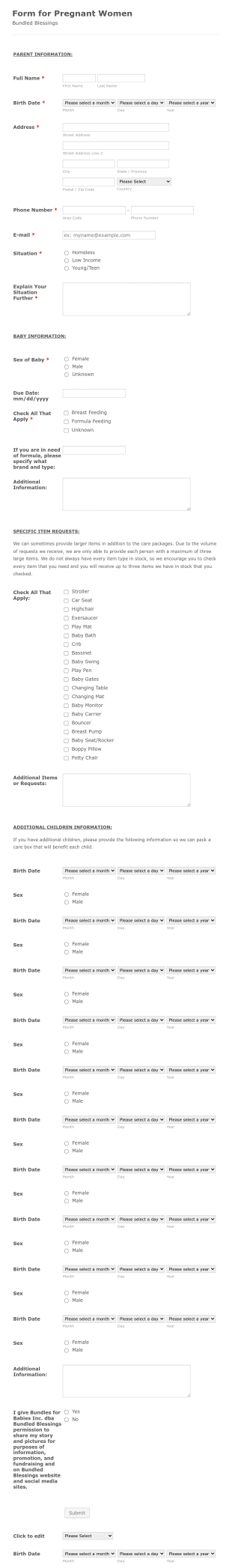 Form For Pregnant Women Form Template