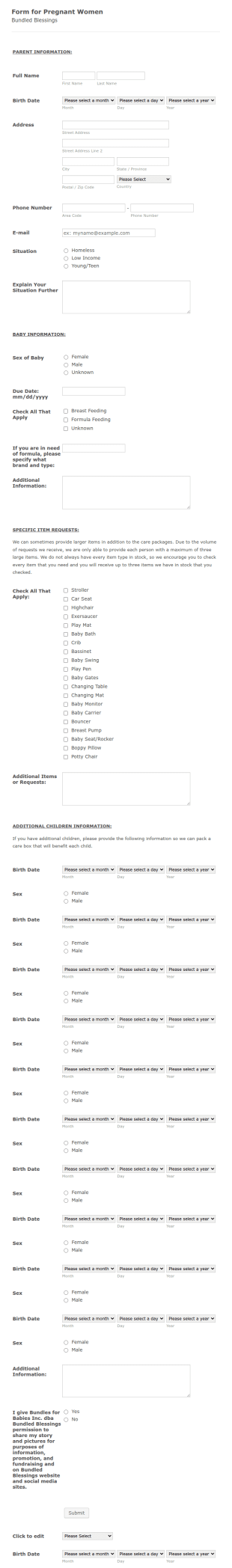 Form For Pregnant Women Form Template