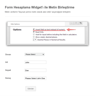 Form Hesaplama Widget'ı Ile Metin Birleştirme Form Şablonu