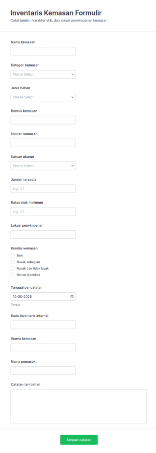 Form Inventaris Kemasan