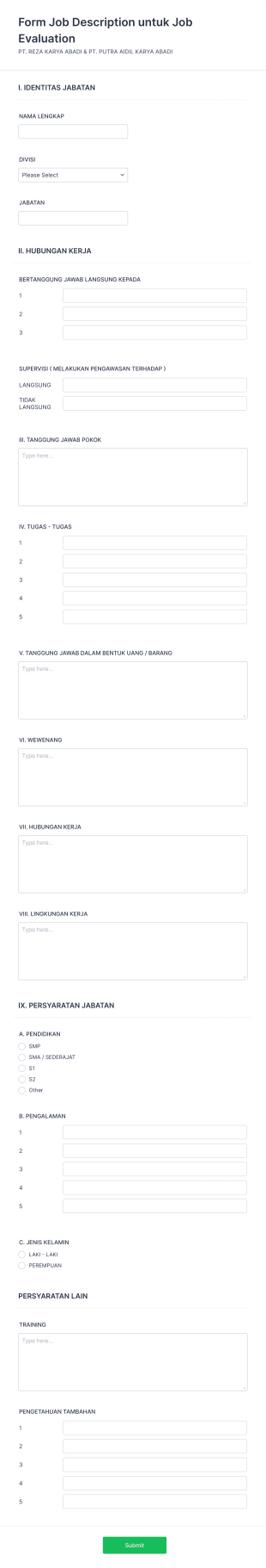 Form Job Description For Job Evaluation Form Template