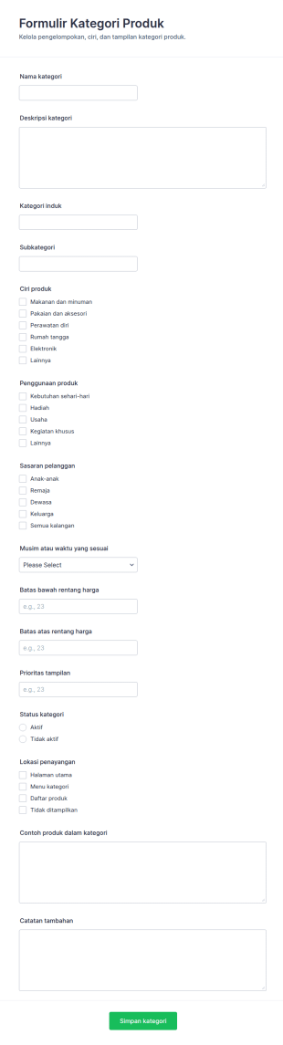 Form Kategori Produk