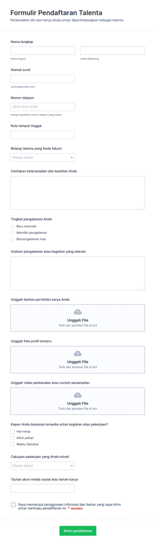 Form Lamaran Agen Bakat