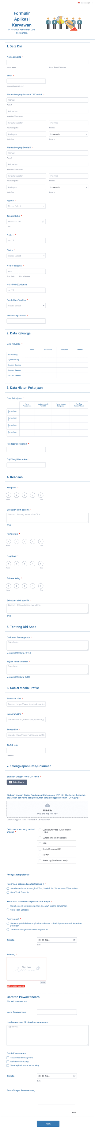 Form Lamaran Kerja Form Template