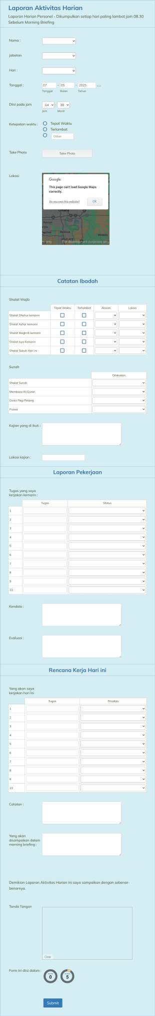 Form Laporan Aktivitas Harian Form Template