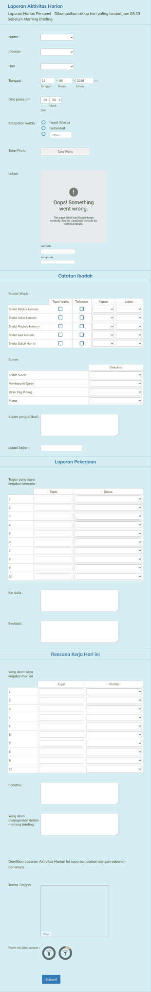 Form Laporan Aktivitas Harian