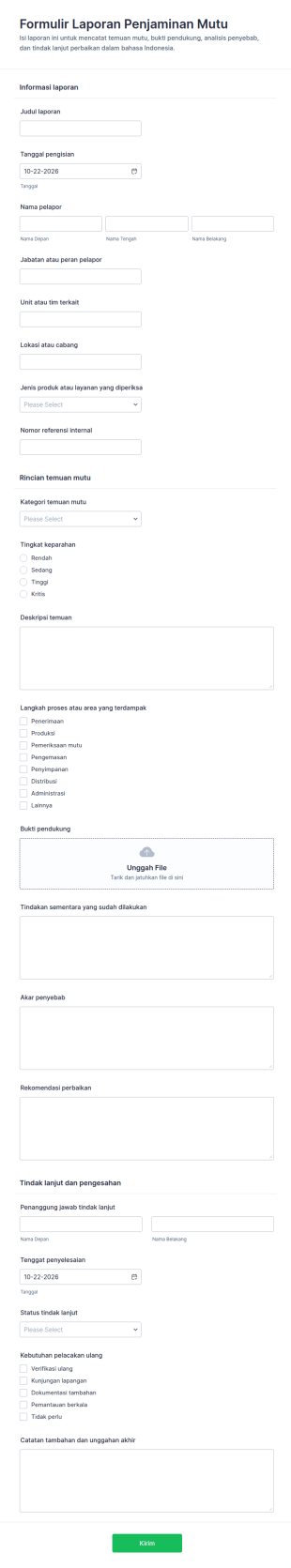 Form Laporan Penjaminan Mutu