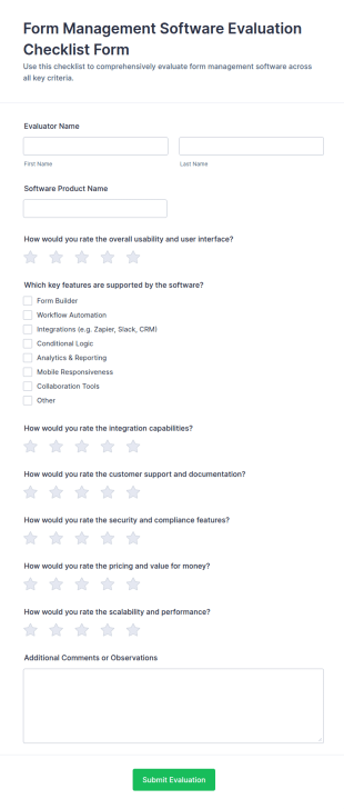 Form Management Software Evaluation Checklist Form Template