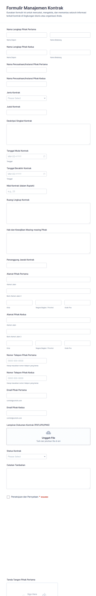 Form Manajemen Kontrak