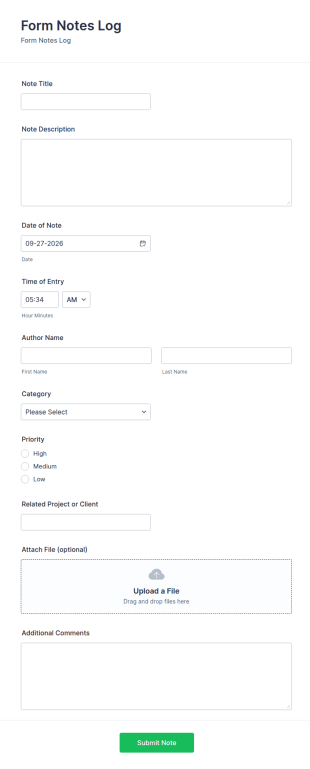 Form Notes Log Form Template