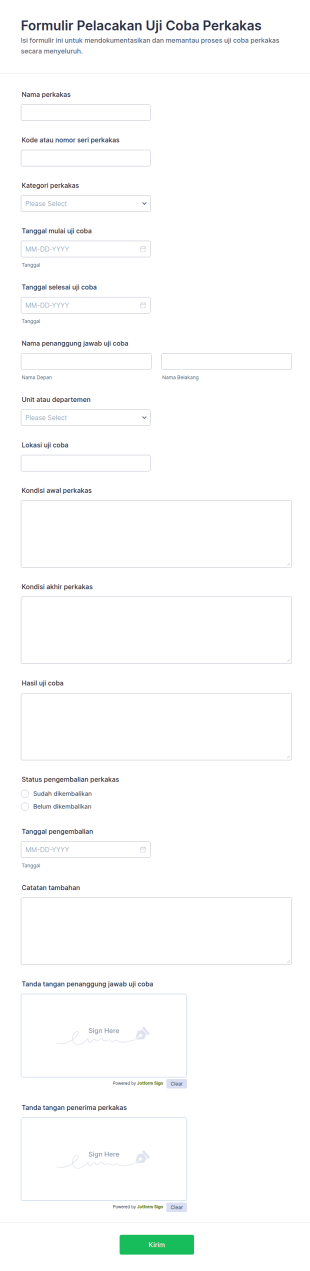 Form Pelacakan Uji Coba Perangkat
