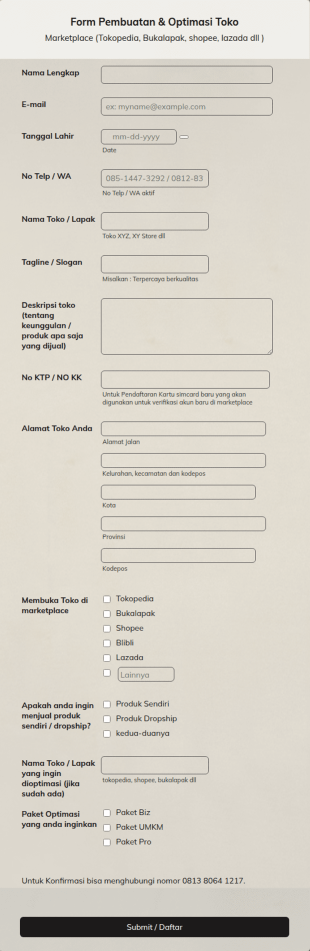 Form Pembuatan & Optimasi Toko Marketplace