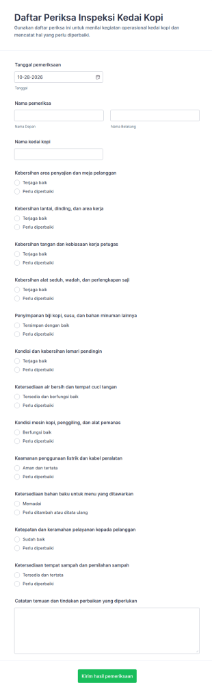 Form Pemeriksaan Kedai Kopi