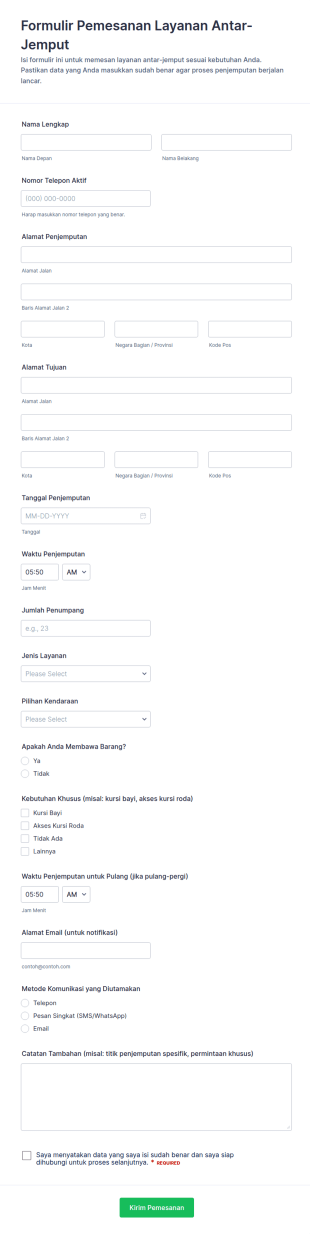 Form Pemesanan Layanan Transportasi