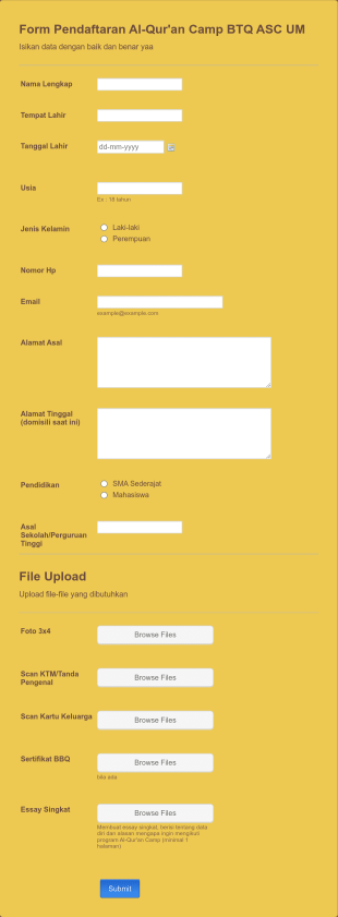 Form Pendaftaran Al Qur'an Camp BTQ ASC UM