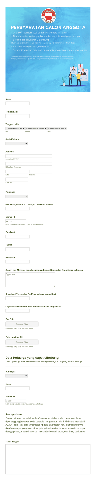 Form Pendaftaran Anggota Edan Sepur Indonesia Wilayah 2 Bandung Form Template