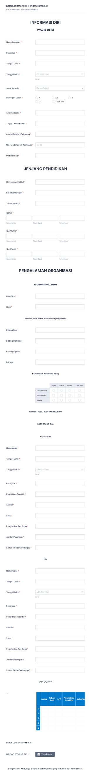 Form Pendaftaran Hmi Form Template