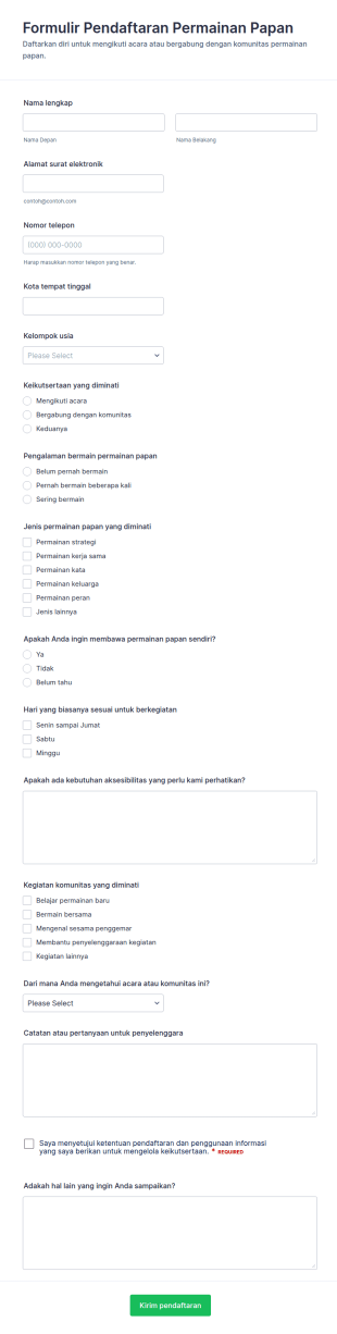 Form Pendaftaran Permainan Papan
