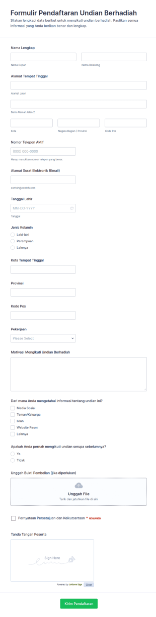 Form Pendaftaran Undian Berhadiah