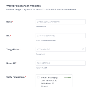 Form Pendaftaran Vaksinasi Puskesmas Klambu