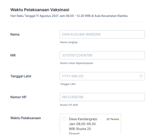 Form Pendaftaran Vaksinasi Puskesmas Klambu