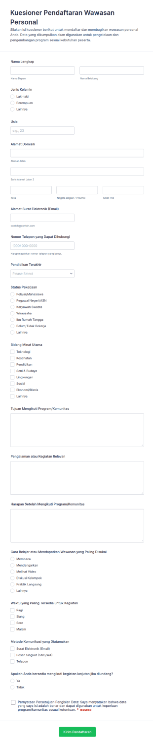 Form Pendaftaran Wawasan Pribadi