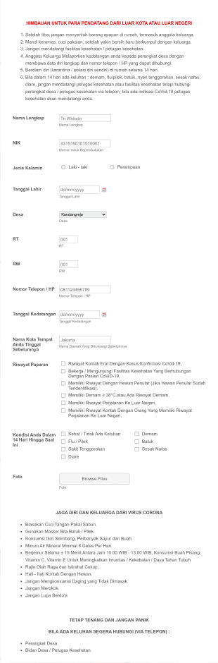 FORM PENDATAAN SCREENING CoViD 19 PUSKESMAS KLAMBU Form Template