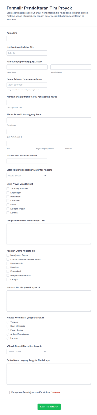 Form Pengajuan Tim Proyek