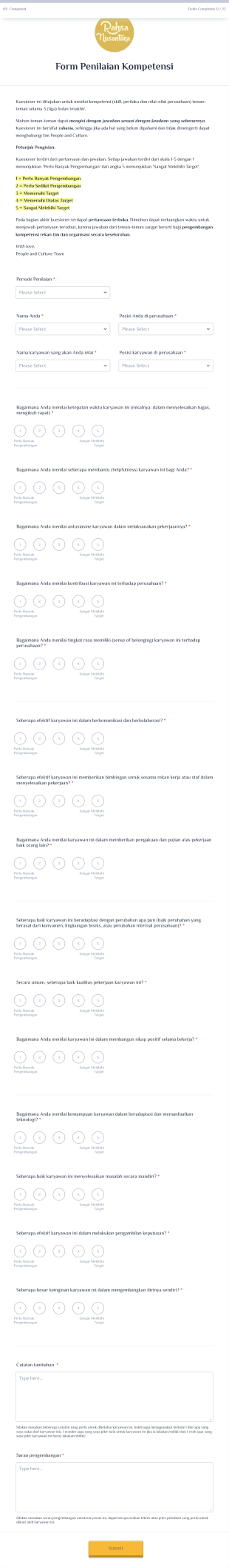 Form Penilaian Kompetensi Rahsa Nusantara Form Template